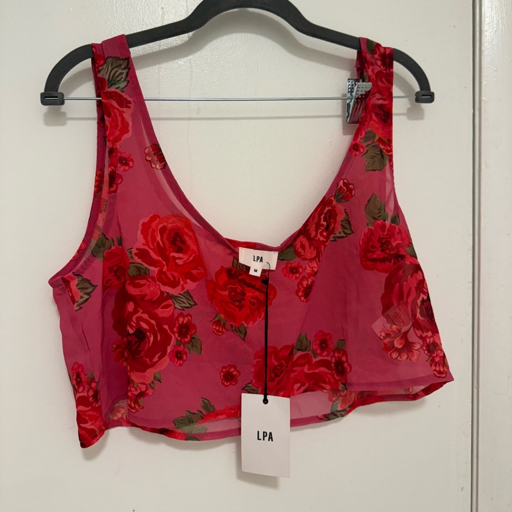 LPA NWT Floral Rose Sheer Crop Size Medium